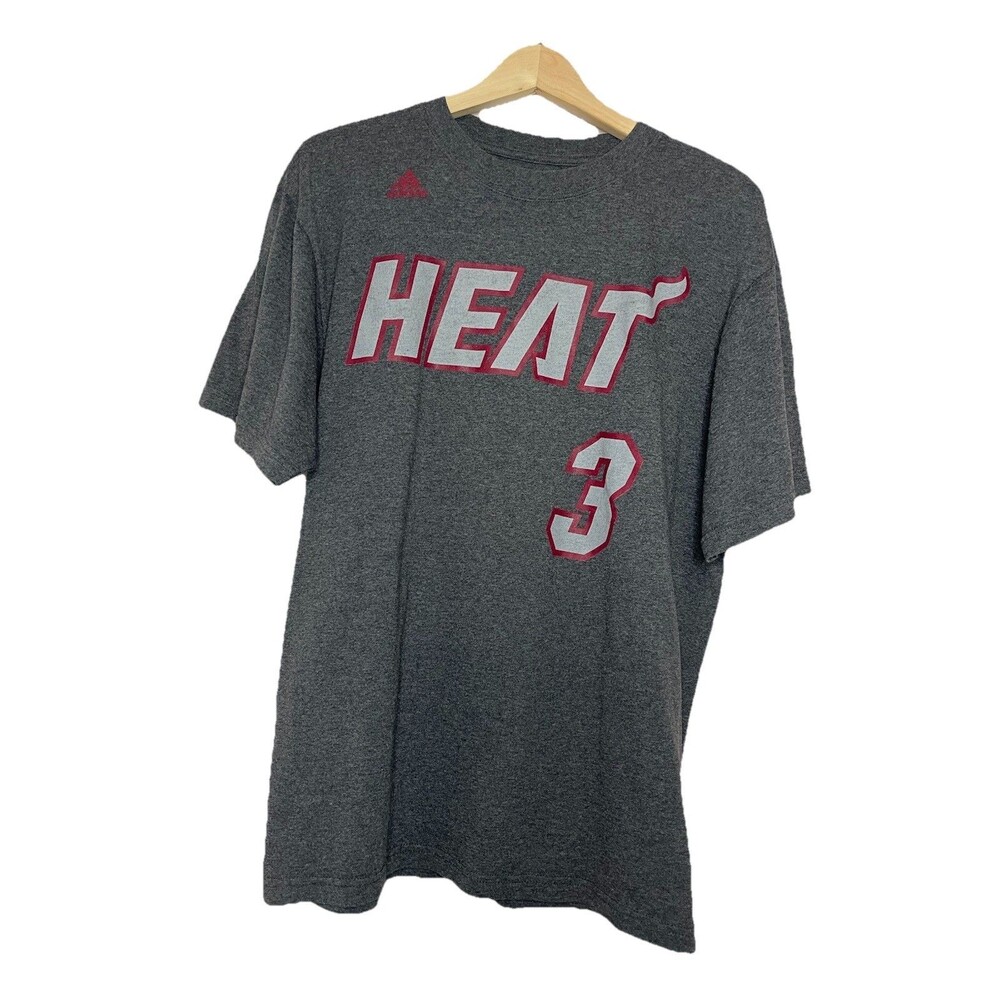 Adidas Miami Heat Wade 3 Men's Large Gray Tshirt Graphic